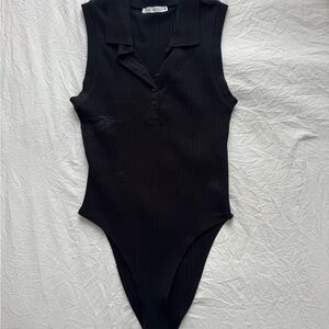 Zara Black Ribbed Bodysuit